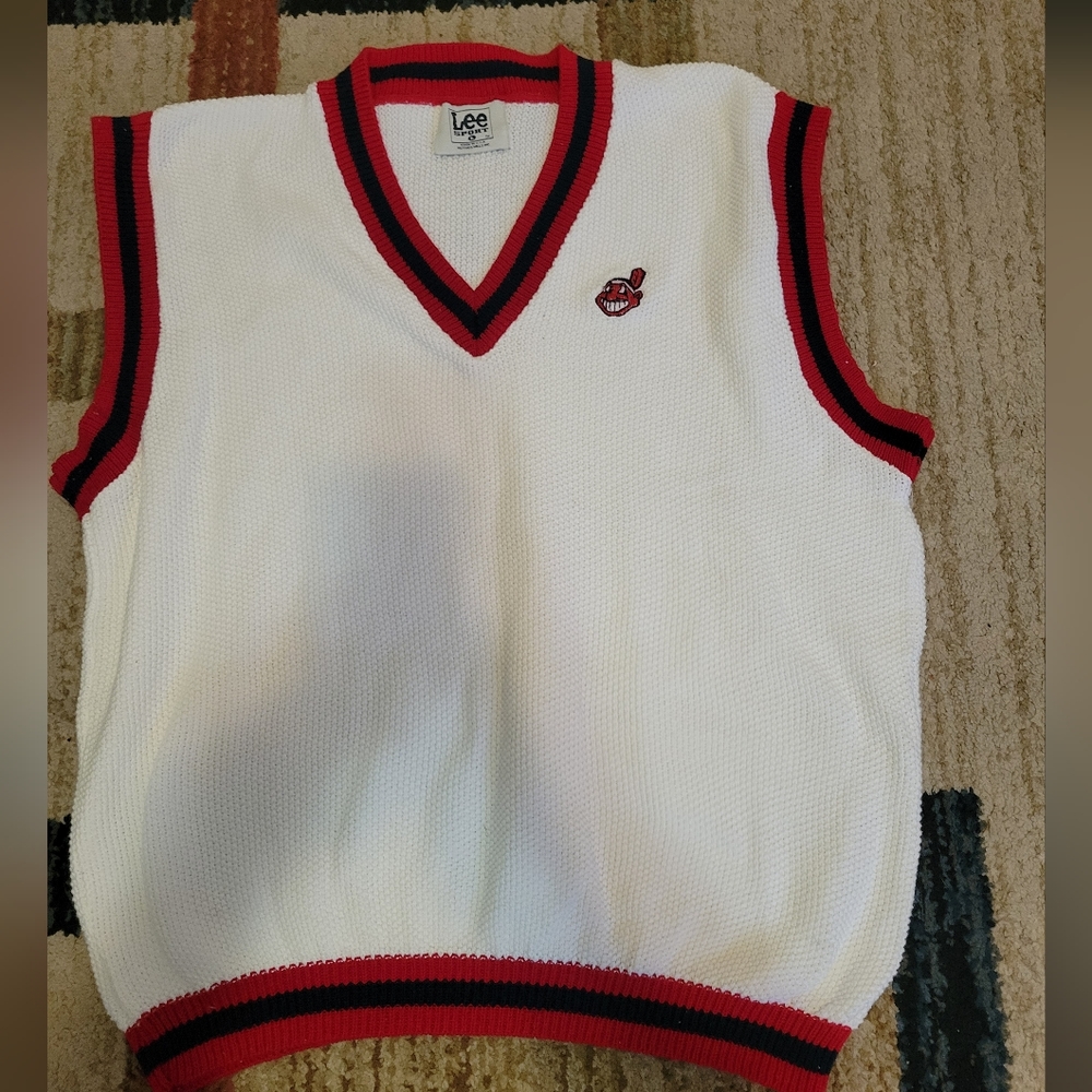 Vintage Cleveland Indians Chief Wahoo Knitted Sweater Vest Mens Large U.S.A.